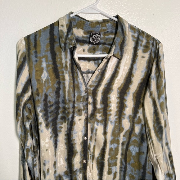 Casual Studio Button Down Tunic Top Green Tie Dye S - Picture 2 of 9